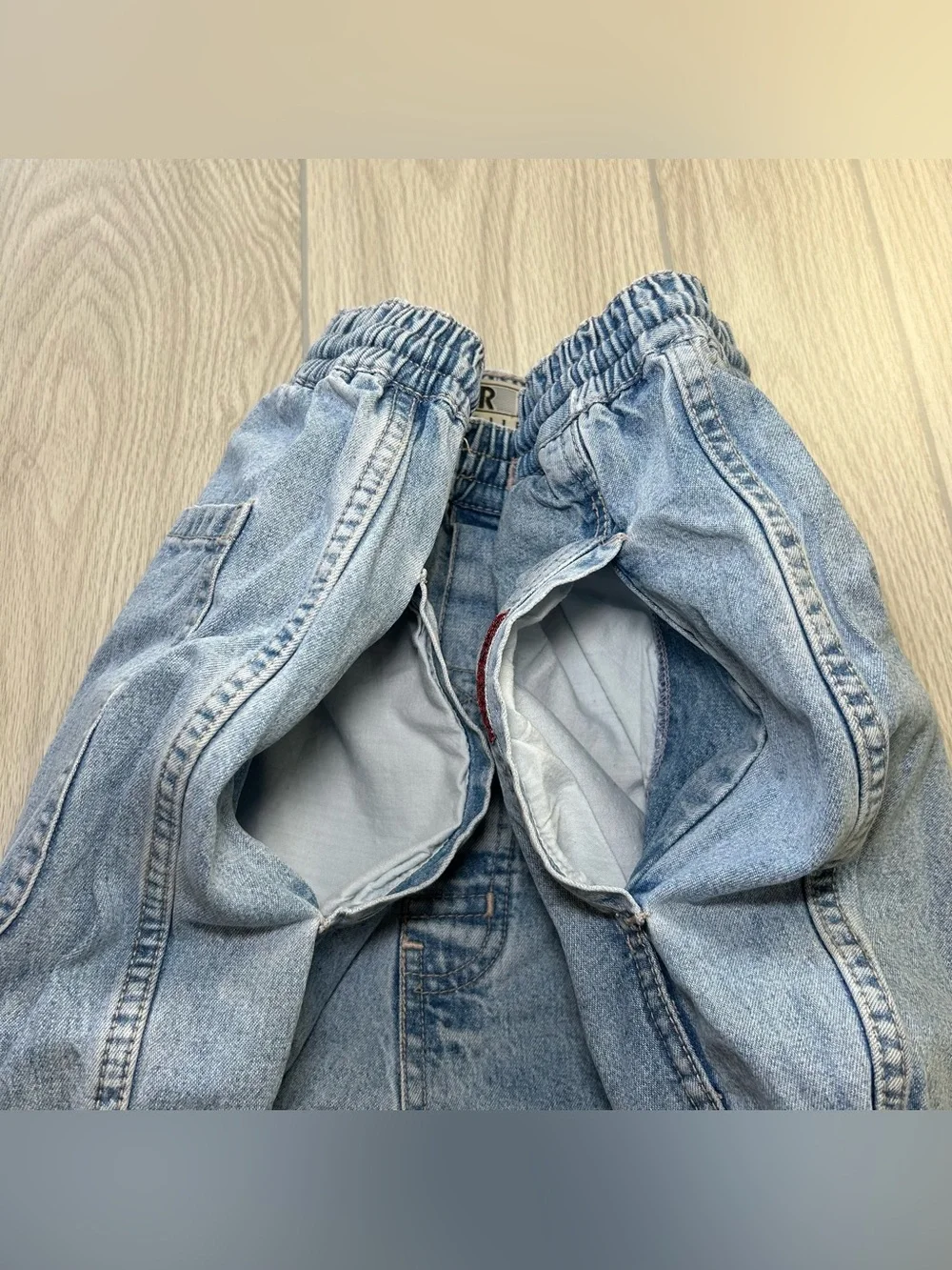 Vintage 90s Rigolletto Light Wash Elastic Waist Denim Shorts Men’s Jorts Sz L 9”